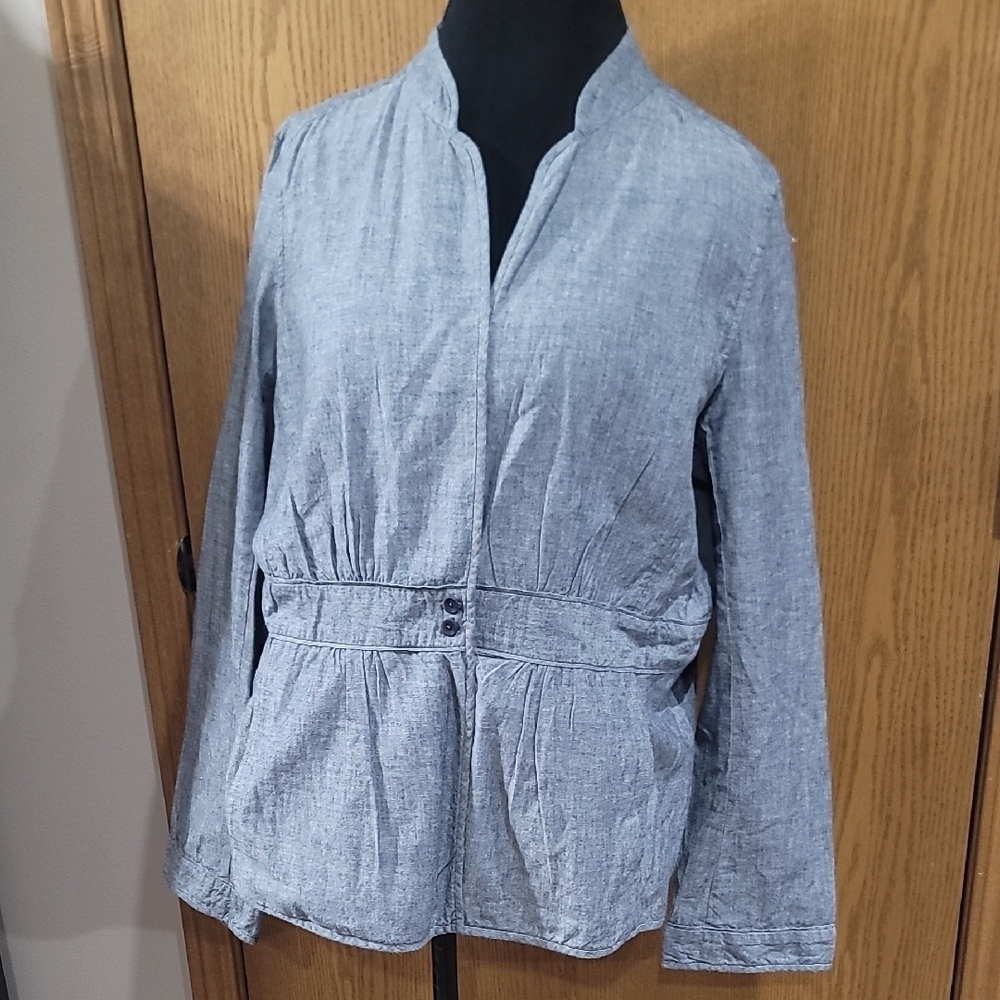 Eileen Fisher Heather Denim Blue Grey Lightweight Cotton Utility Jacket